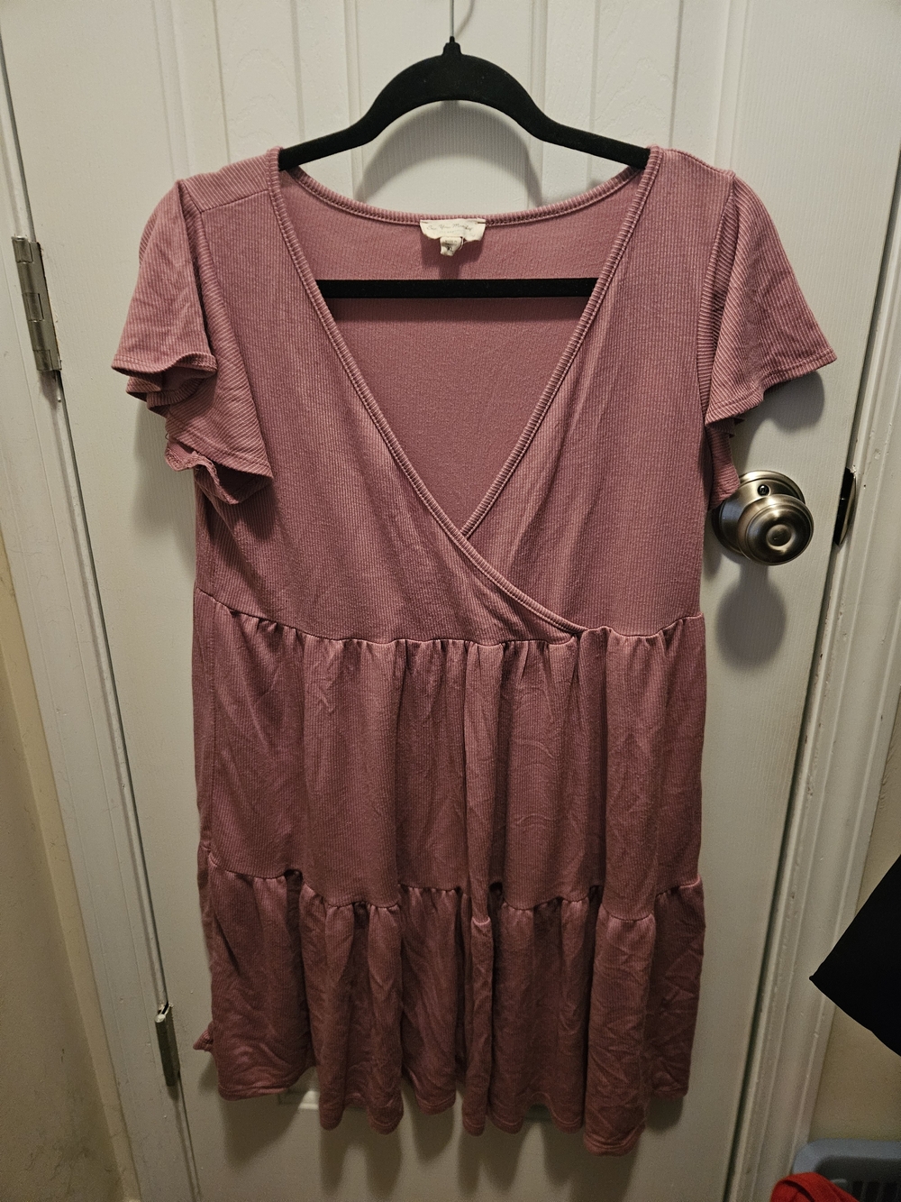 See You Monday Dusty Rose Tiered V-Neck Midi Dress